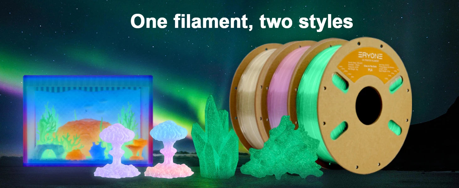 Eryone 200G PLA Filament Glow In The Dark Premium 3D Print ( absorbs sunlight or daylight),200g PLA filament glow in the dark