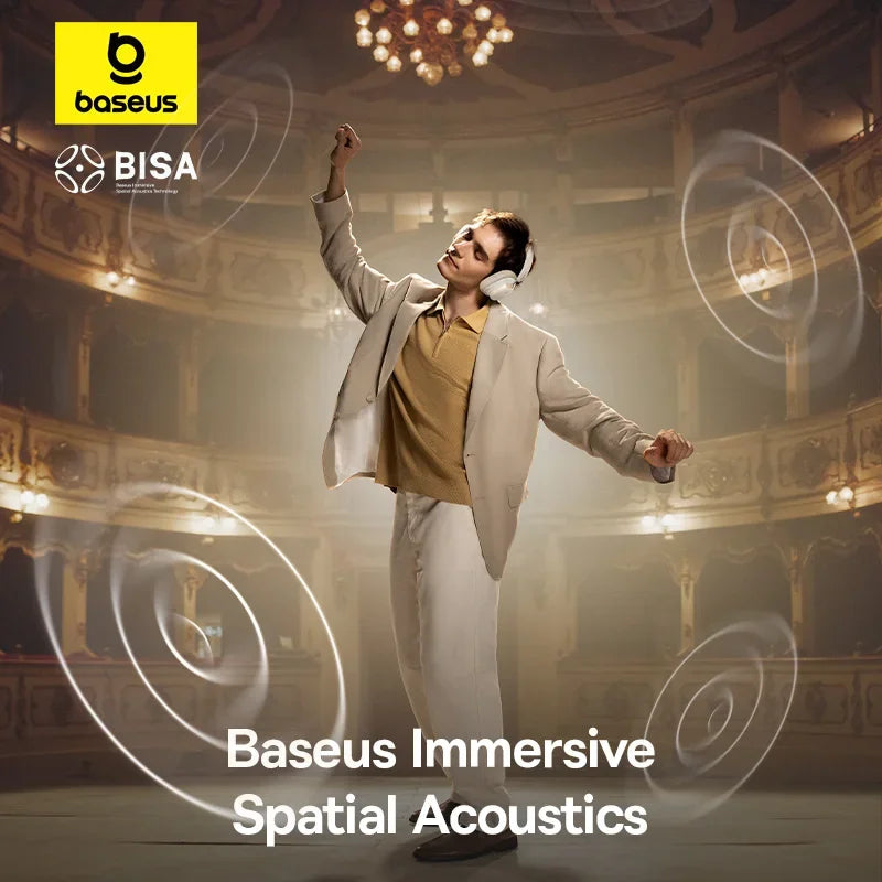 Baseus Wireless Headphones Bluetooth 5.4 Noise Cancelling Hi-Res Spatial Audio 120Hours Time