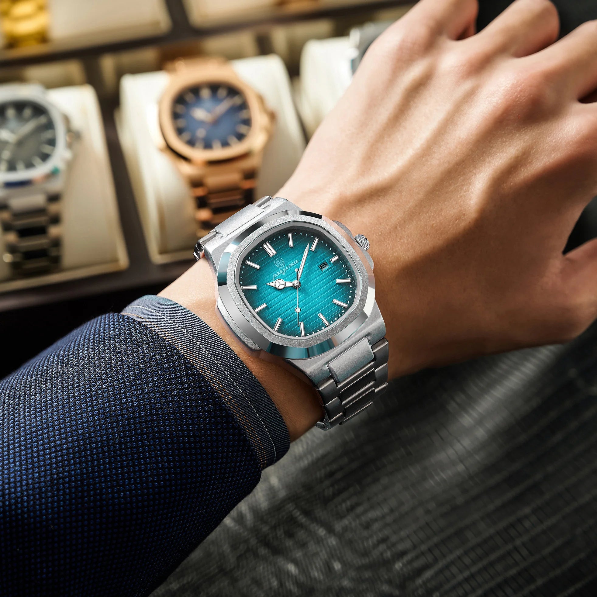 PAAZOMU Luxury Stainless Steel Business Waterproof Luminous Men Watch