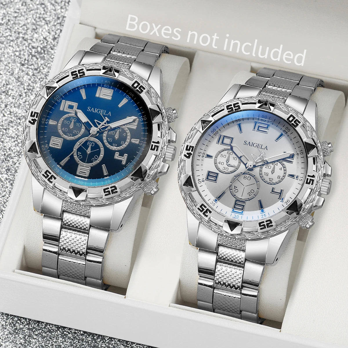 2pcs/set Men Business Watches Fashion Arabic Dial Steel Band
