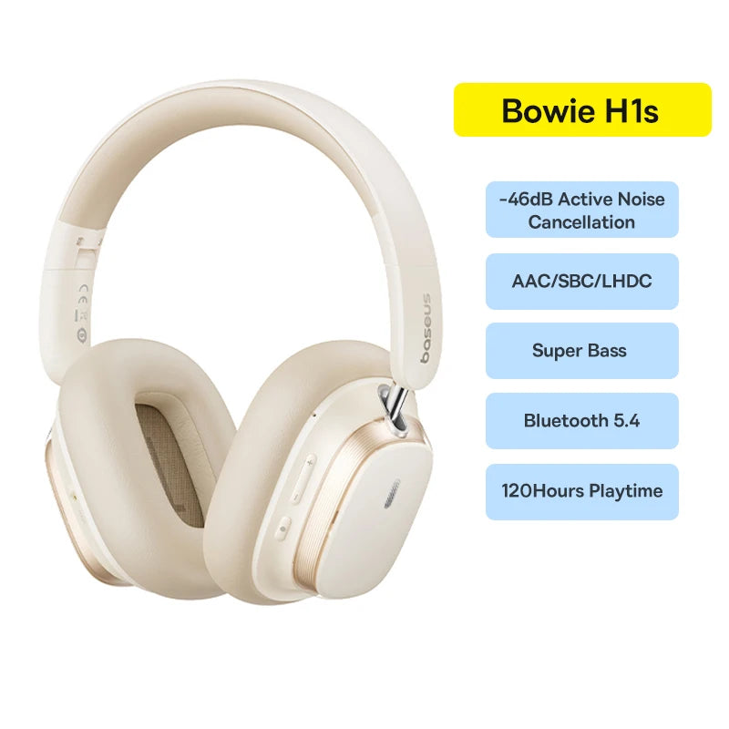 Baseus Wireless Headphones Bluetooth 5.4 Noise Cancelling Hi-Res Spatial Audio 120Hours Time