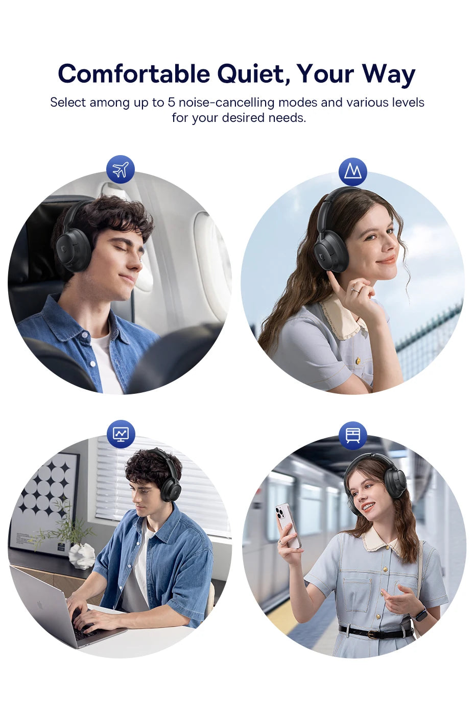 Baseus Wireless Headphones Bluetooth 5.4 Noise Cancelling Hi-Res Spatial Audio 120Hours Time