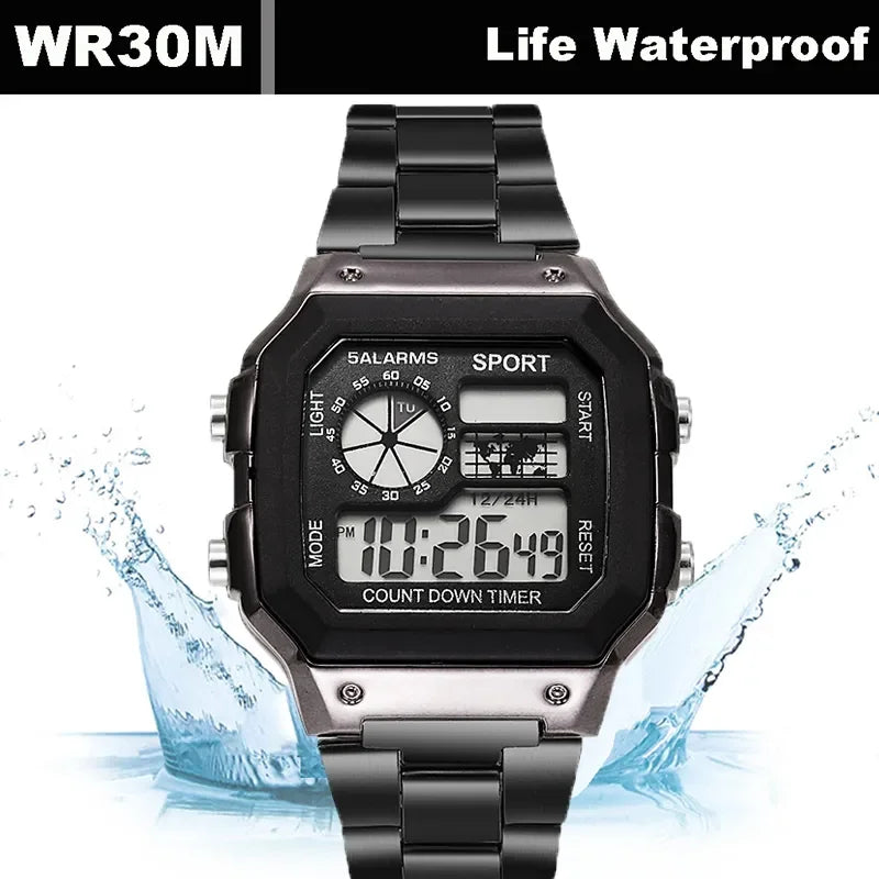 MAYZHISU Men Classic Digital Luxury Stainless Steel Sport Military Watch
