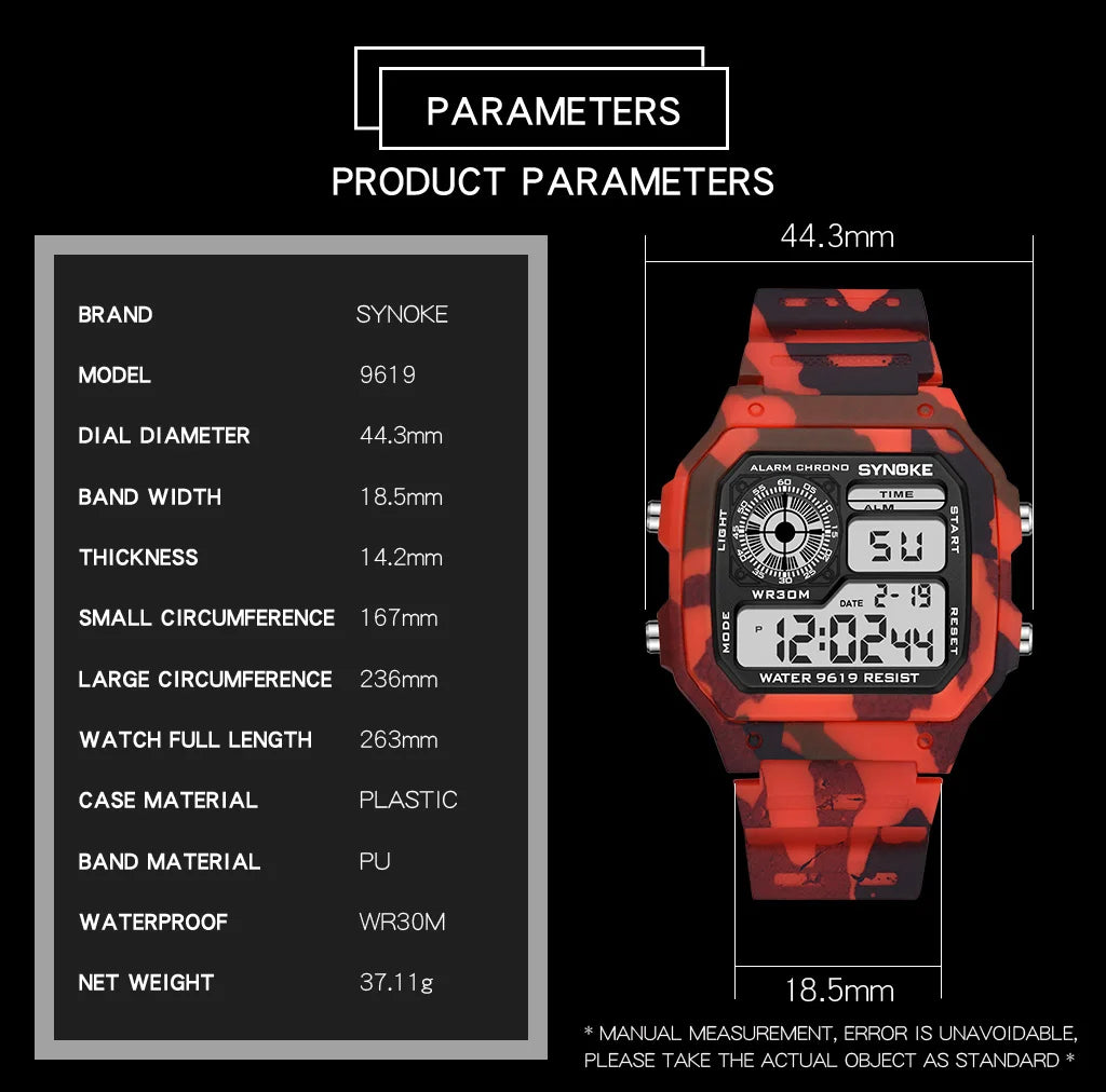 SYNOKE Outdoor Military Digital Watch For Men Sports Waterproof Luminous