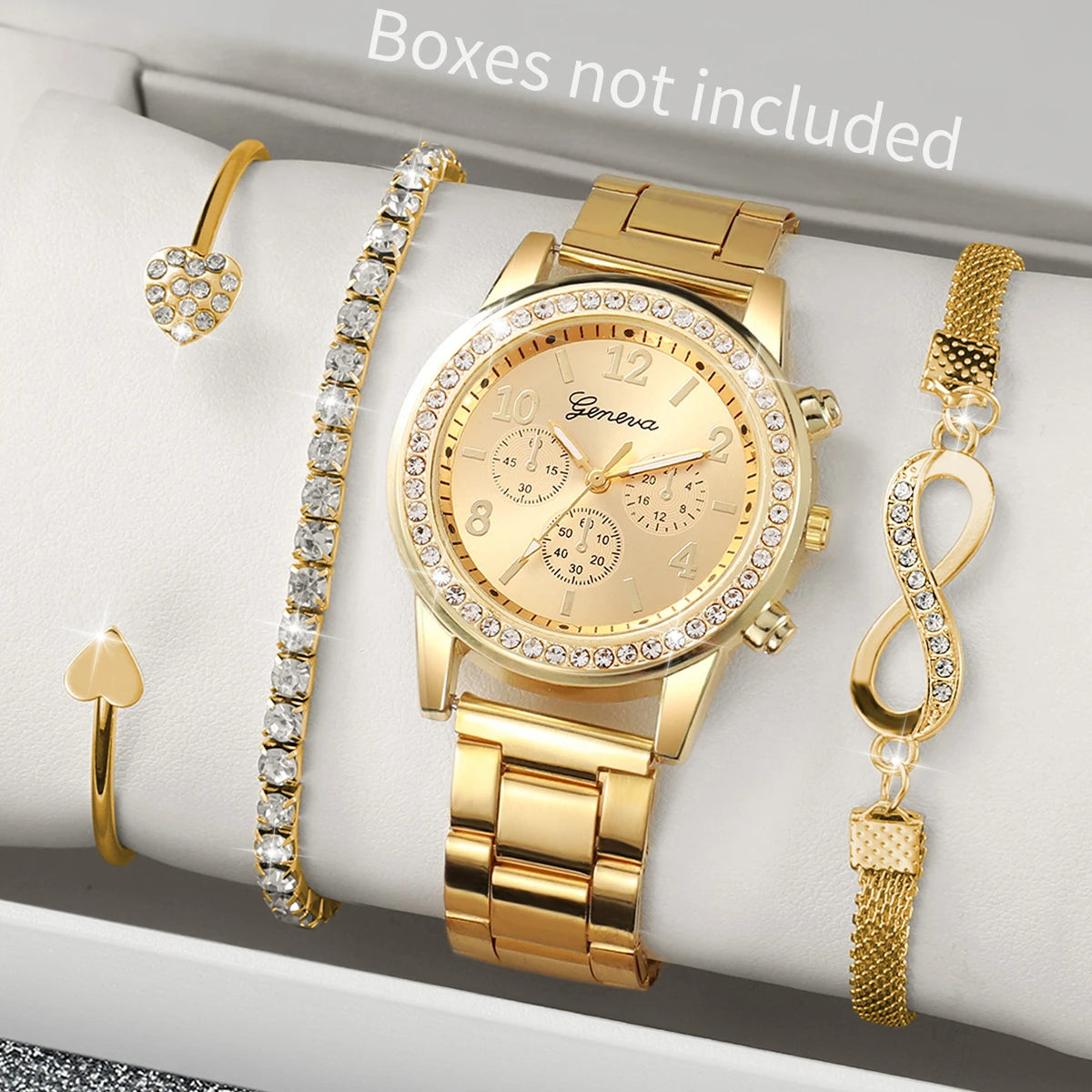 Fashion Rhinestone Women Luxury Watches Steel Band Ladies Quartz 4 pcs /set