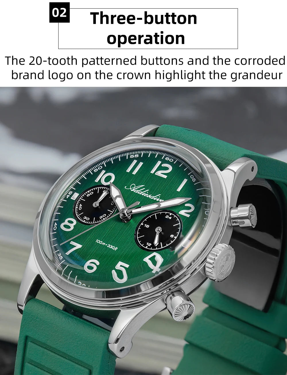 ADDIESDIVE Chronograph 38 mm Luminous Bubble Mirror 10Bar Waterproof Steel Watch for Men