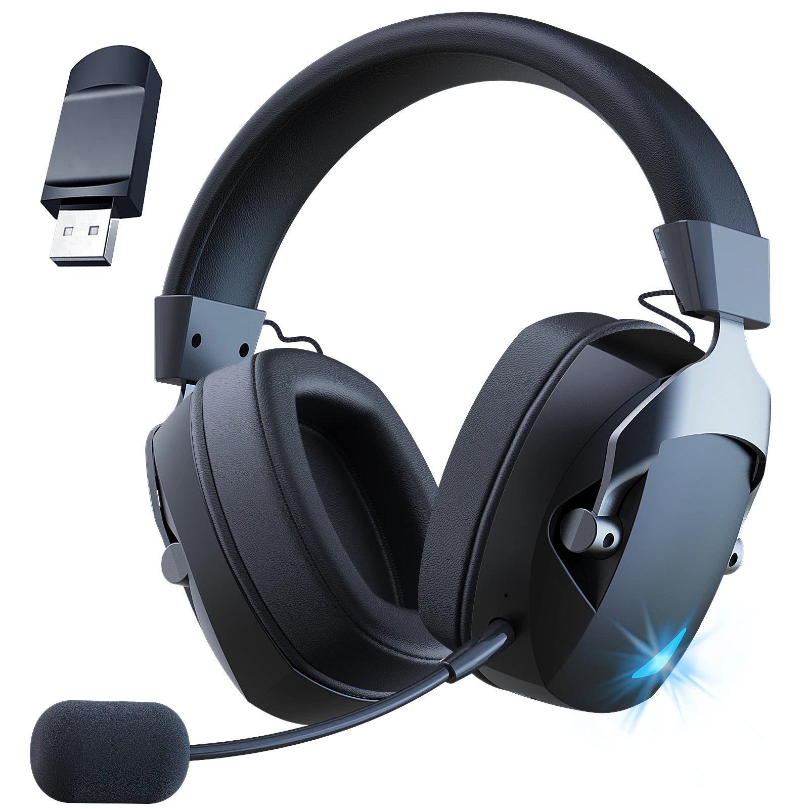 ACINACI Wireless Gaming Headset with Detachable Noise Cancelling Microphone,2.4G Bluetooth-USB-3.5mm Wired Jack 3 Modes for Multi-device