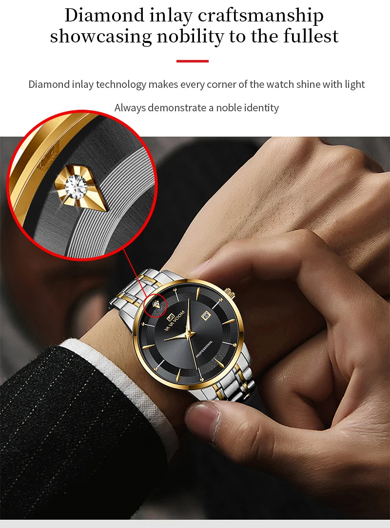 Luxury Rhinestone 43mm Blue Gold Quartz Stainless Steel for Men