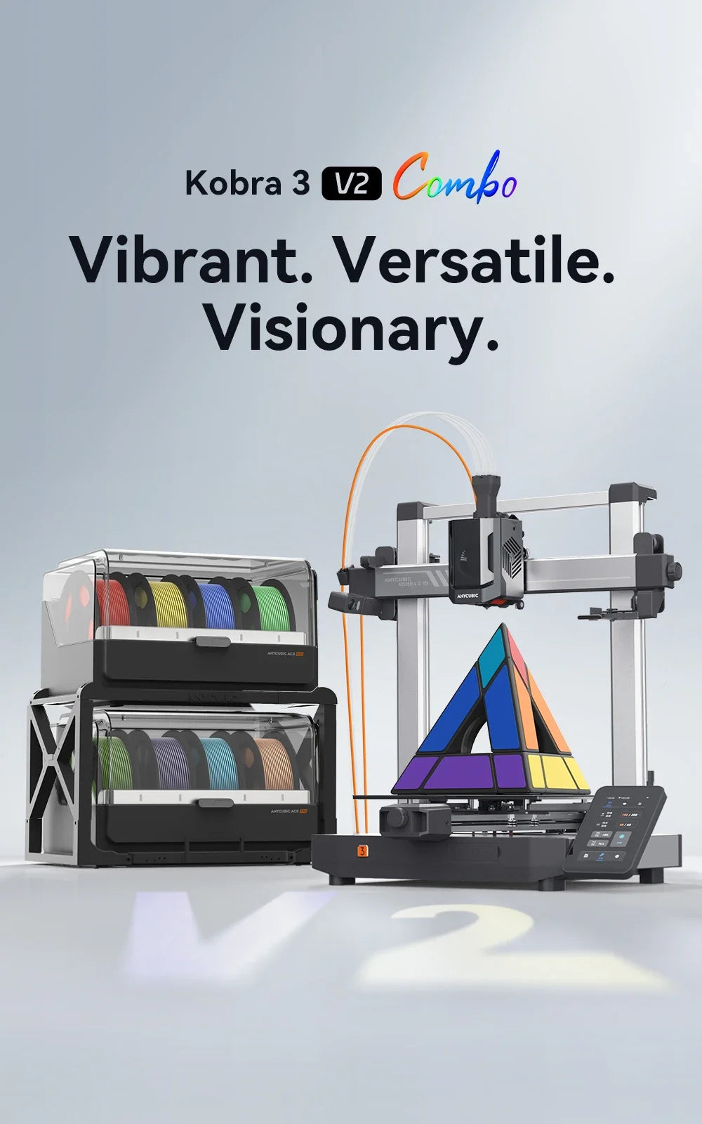 New!ANYCUBIC Kobra 3 V2 Combo 600mm/s Fast Printing 3D Printer 8 Colors ACE Pro Filament Auto Leveling FDM Desktop 3D Printer