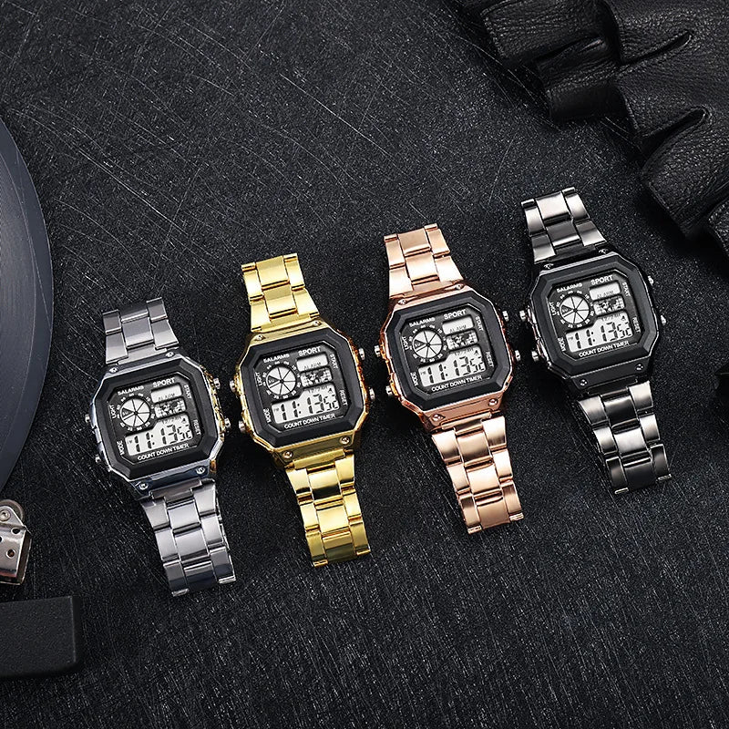 MAYZHISU Men Classic Digital Luxury Stainless Steel Sport Military Watch