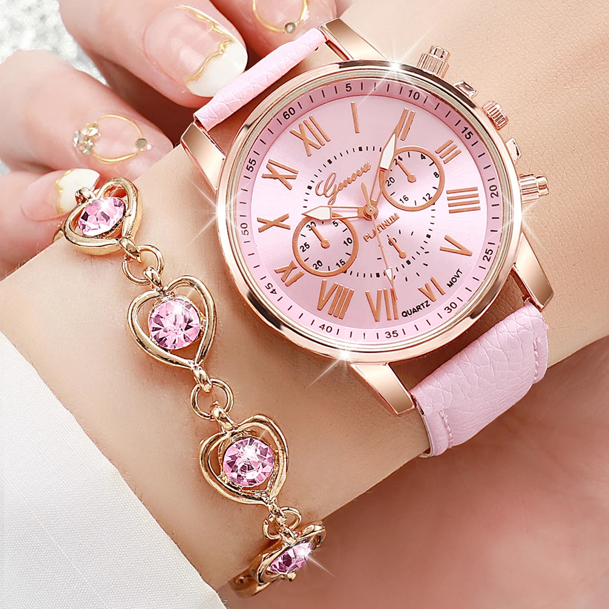 5PCS/Set Fashion Women Watch Rhinestone Heart Jewellery