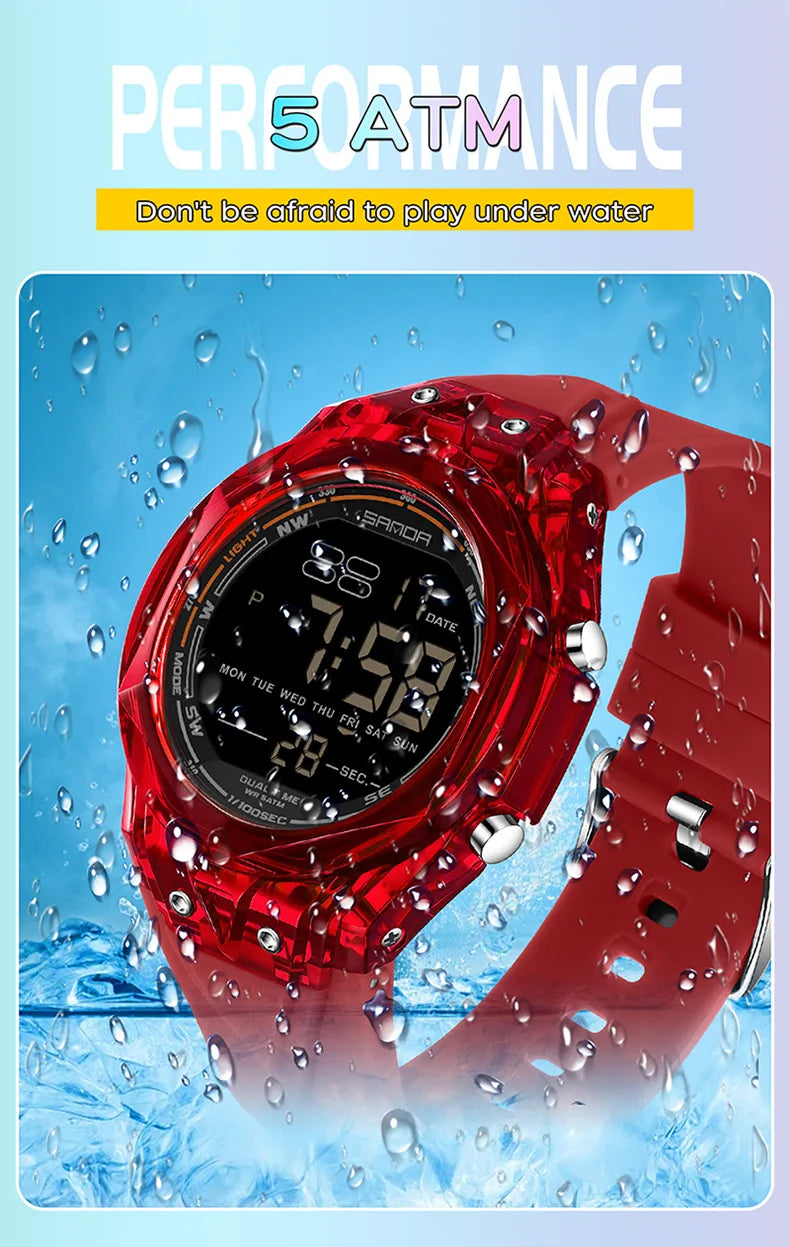 SANDA electronic watch for both men and women, multifunctional anti fall, 50M waterproof