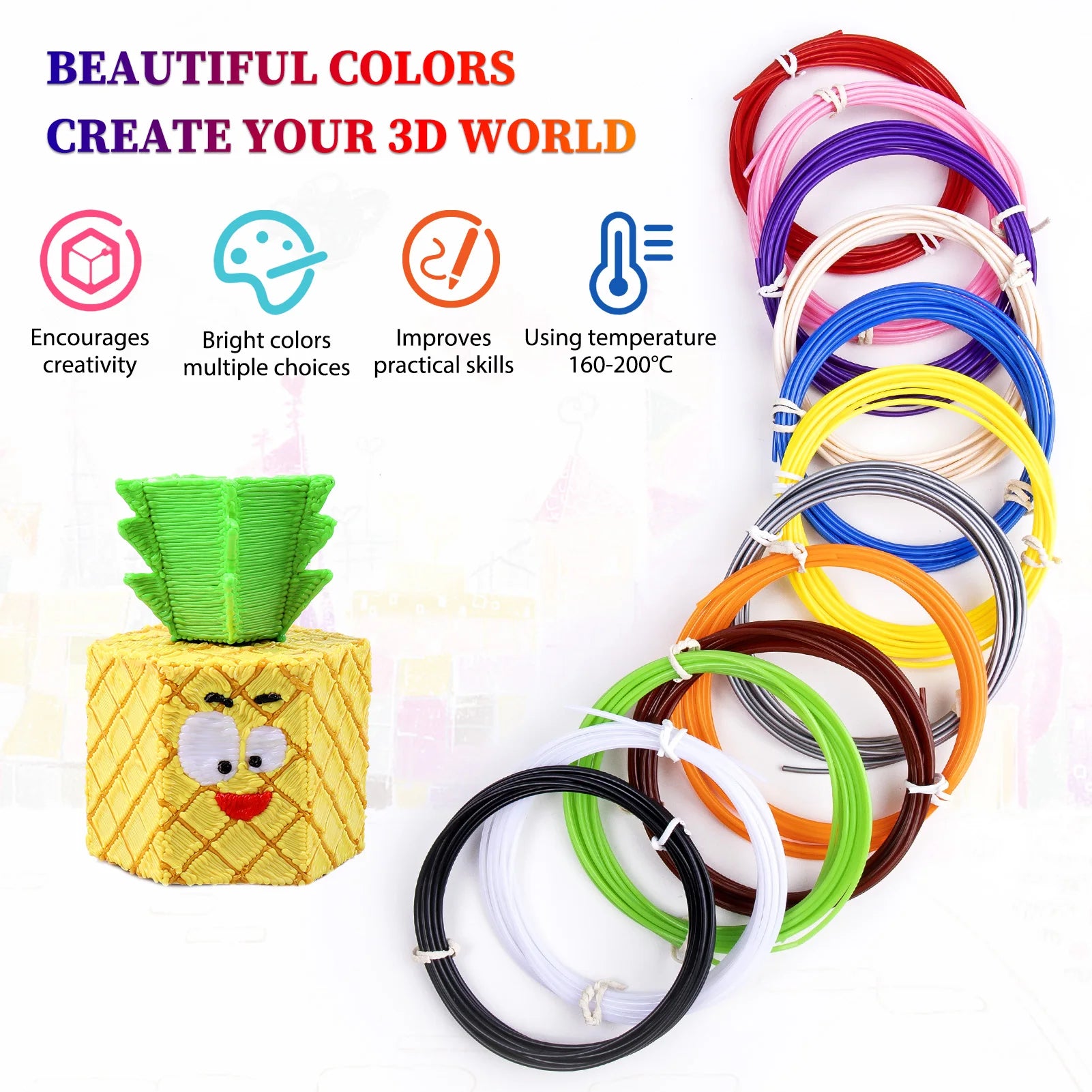 32 Colors 3D Pen Filament 1.75mm PLA, Each Colour 10Feet(3m), Total 320 Feet (96m) 3D Pen Filament Refills, Random Colour