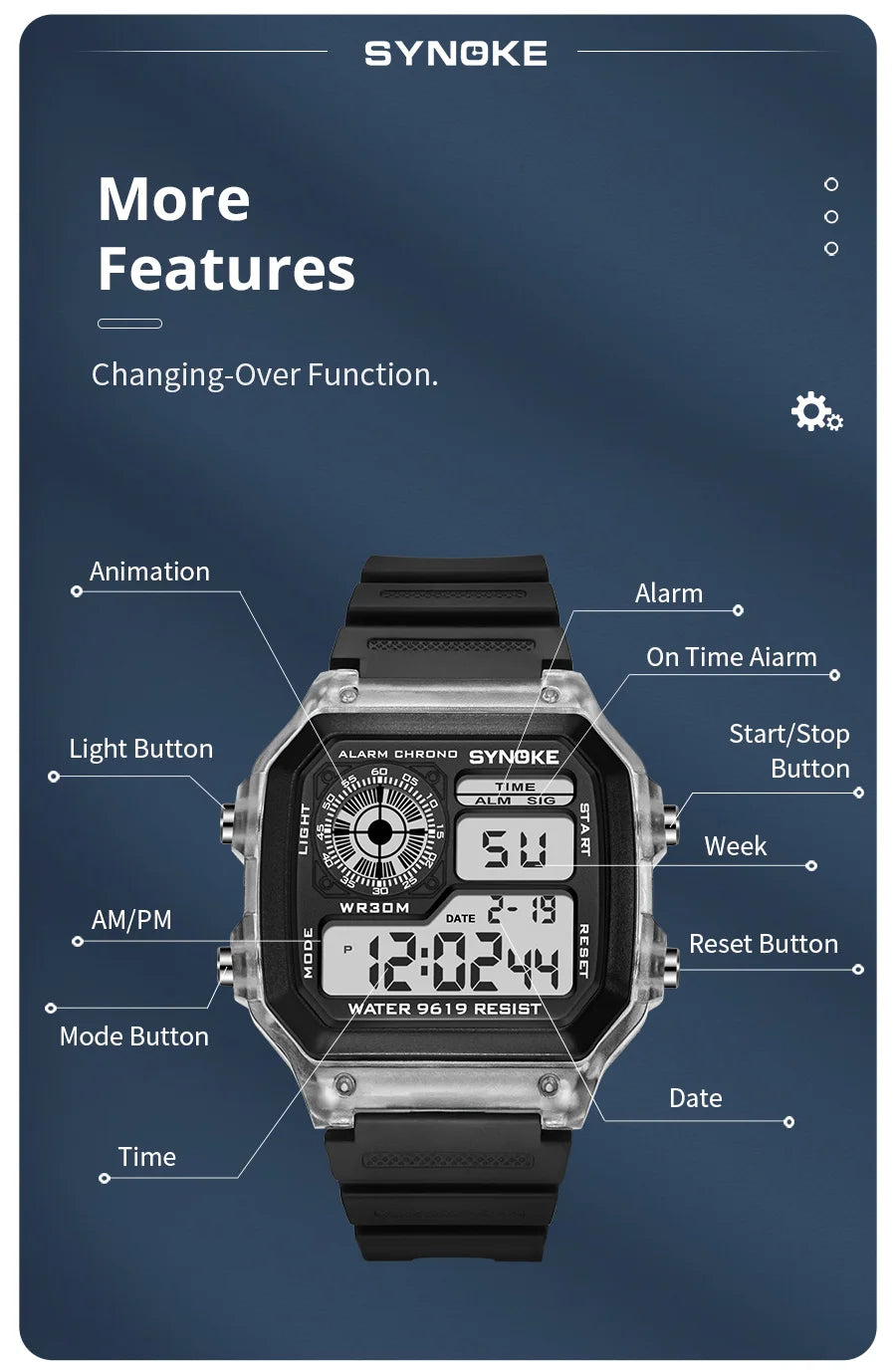 SYNOKE Digital  Men and Women Sport Watch