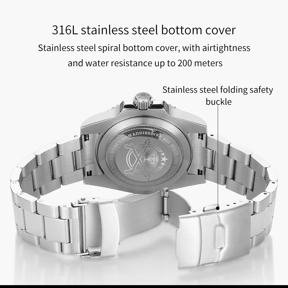 ADDIESDIVE Stainless Steel Watch for Men Waterproof Outdoor Leisure Sports Watch