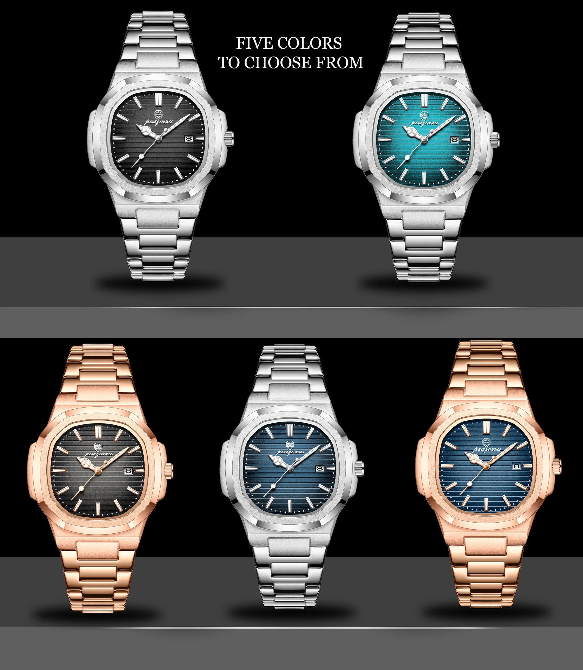 PAAZOMU Luxury Stainless Steel Business Waterproof Luminous Men Watch