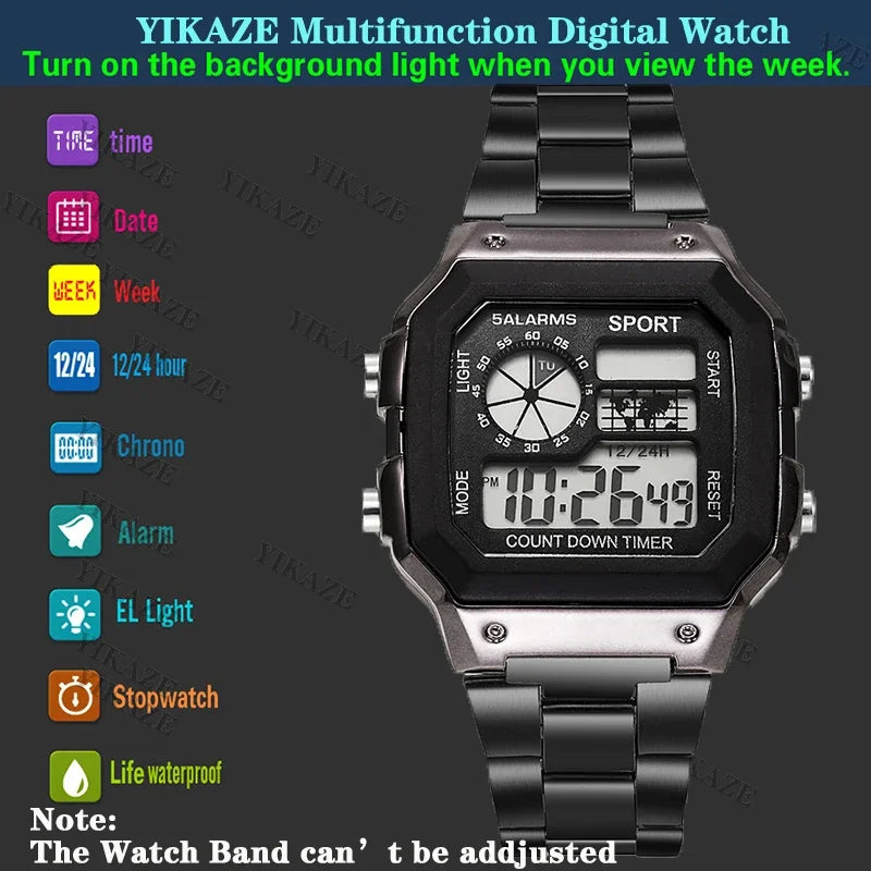 MAYZHISU Men Classic Digital Luxury Stainless Steel Sport Military Watch