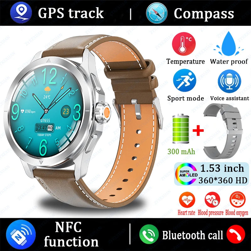 Sports Smart Watch for Men and Women with NFC GPS Compass Heart rate