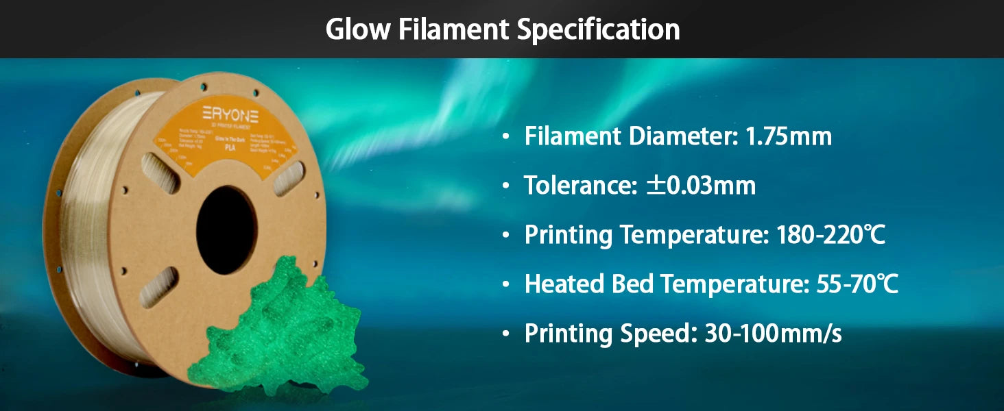 Eryone 200G PLA Filament Glow In The Dark Premium 3D Print ( absorbs sunlight or daylight),200g PLA filament glow in the dark