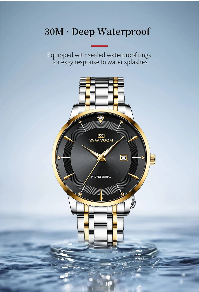 Luxury Rhinestone 43mm Blue Gold Quartz Stainless Steel for Men