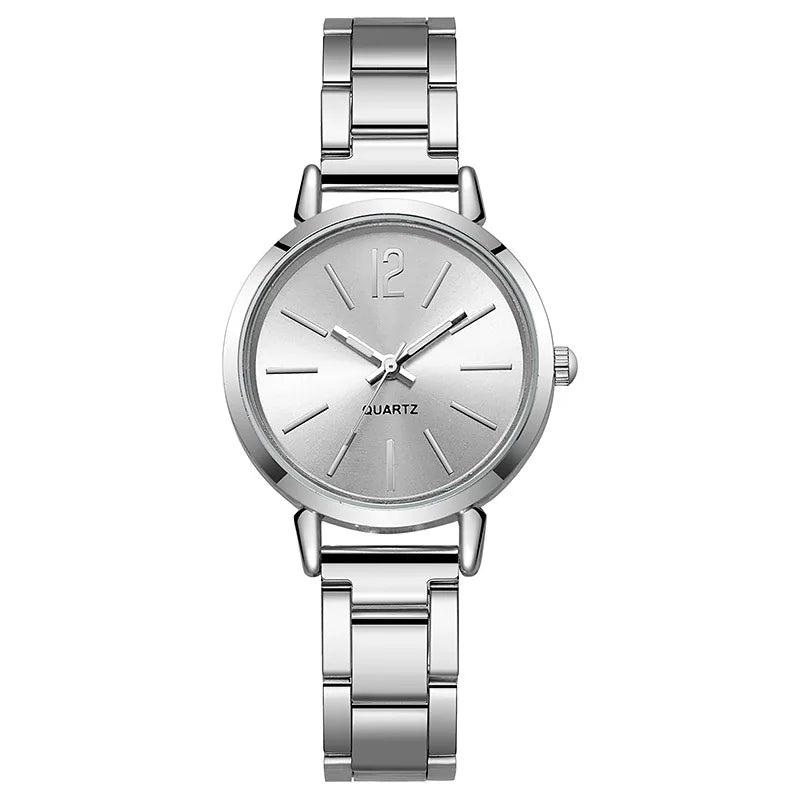 Women Luxury Watch set of 2 pcs Simple Dial Hollow Strap Fashion Gold Bracelet