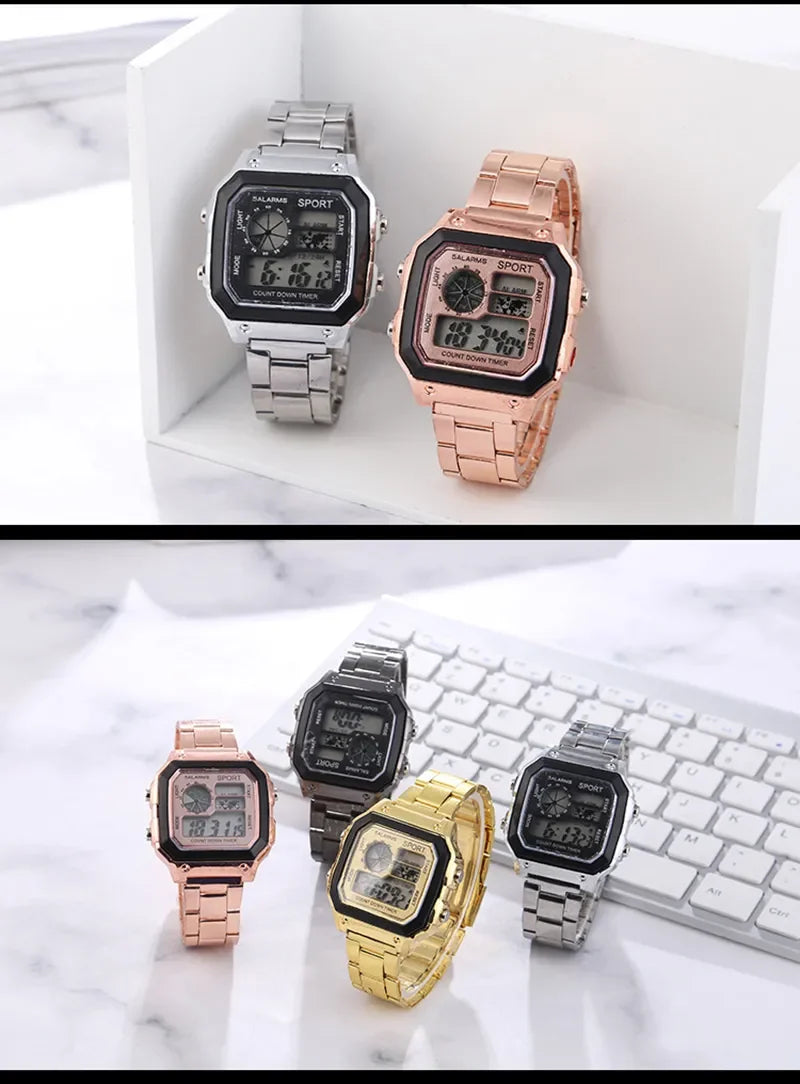 MAYZHISU Men Classic Digital Luxury Stainless Steel Sport Military Watch