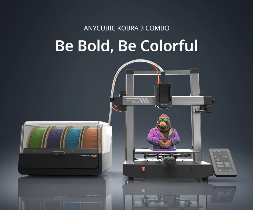 ANYCUBIC Kobra 3 Combo AE Version Multi-Color FDM 3D Printer Max 600mm/s Printing Speed Build Size 250x250x260mm