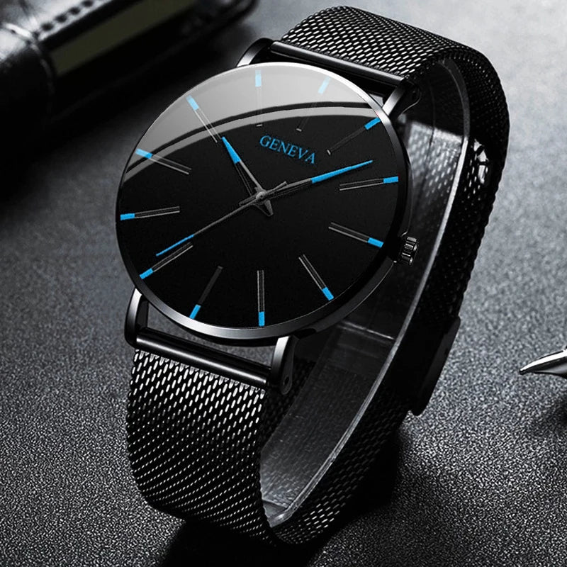 YOLAKA Men Business Watches Steel Mesh Ultra Thin