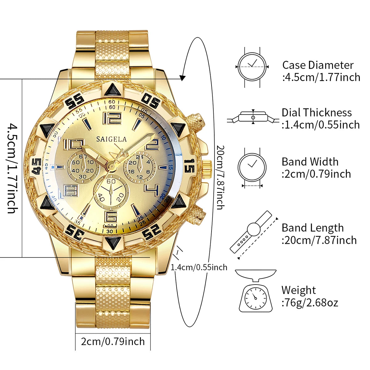 2pcs/set Men Business Watches Fashion Arabic Dial Steel Band