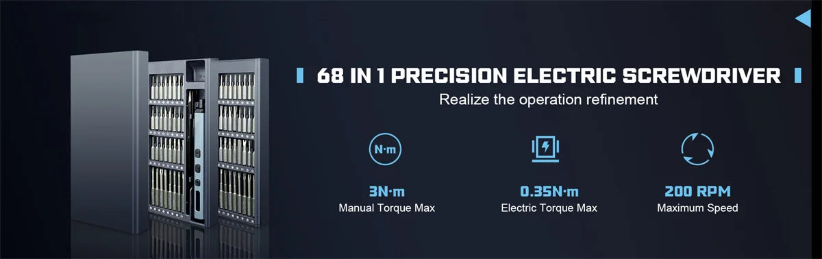 Precision Electric Screwdriver Set with 64 Magnetic Bits 5 Torque Adjustable Mini Power Tool for iPhone Watch Camera Laptop PC