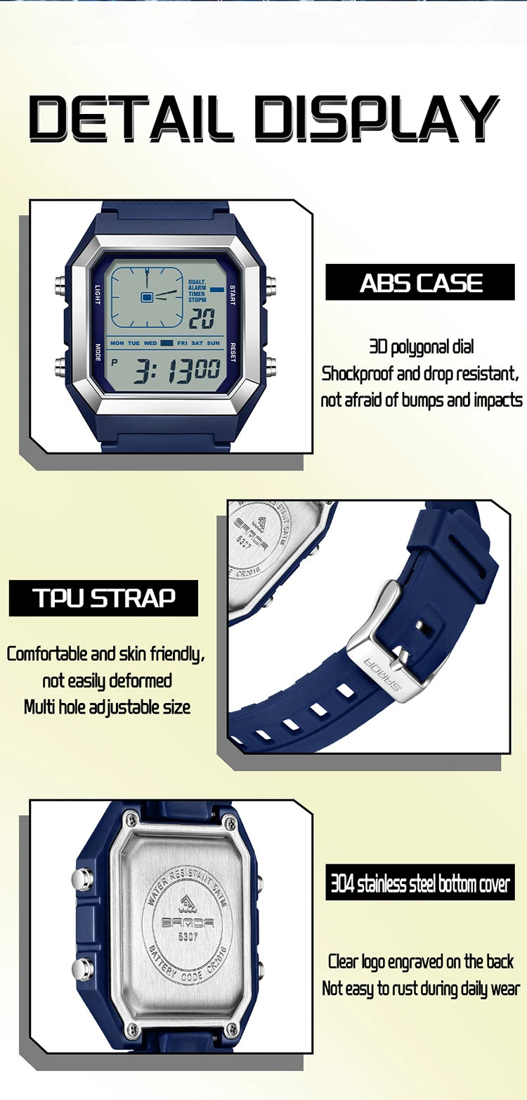 SANDA  Digital Watches for Man Multifunction Luminous Chronograph Calendar Outdoor Sport Waterproof