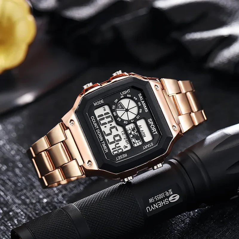 MAYZHISU Men Classic Digital Luxury Stainless Steel Sport Military Watch