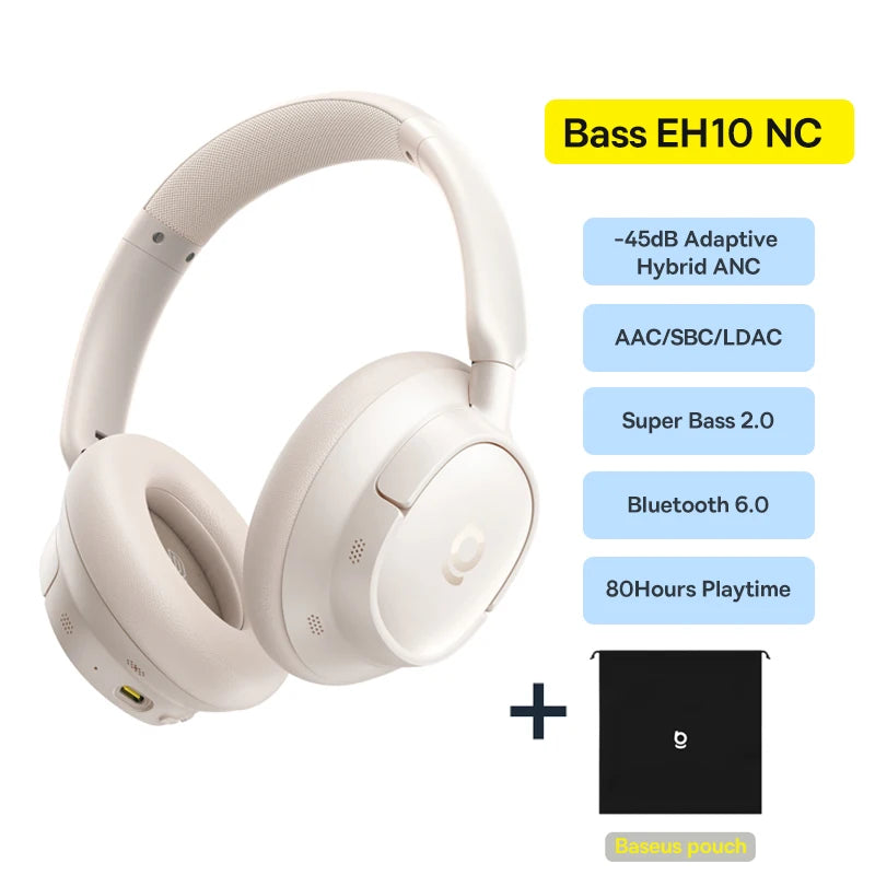 Baseus Wireless Headphones Bluetooth 5.4 Noise Cancelling Hi-Res Spatial Audio 120Hours Time