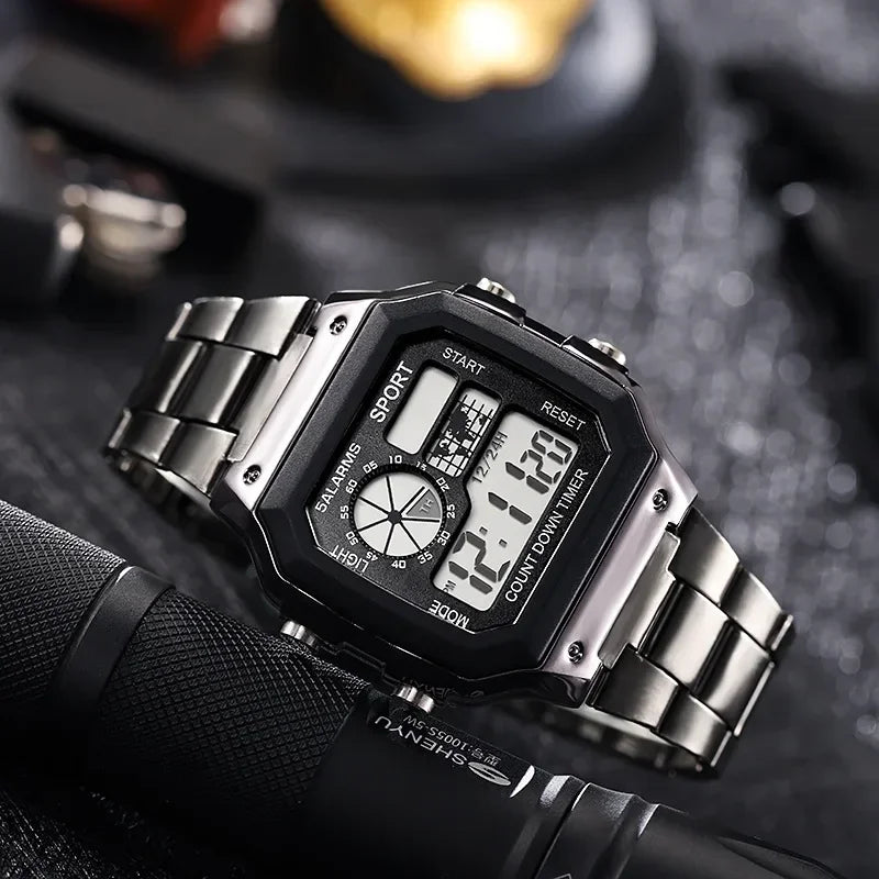 MAYZHISU Men Classic Digital Luxury Stainless Steel Sport Military Watch