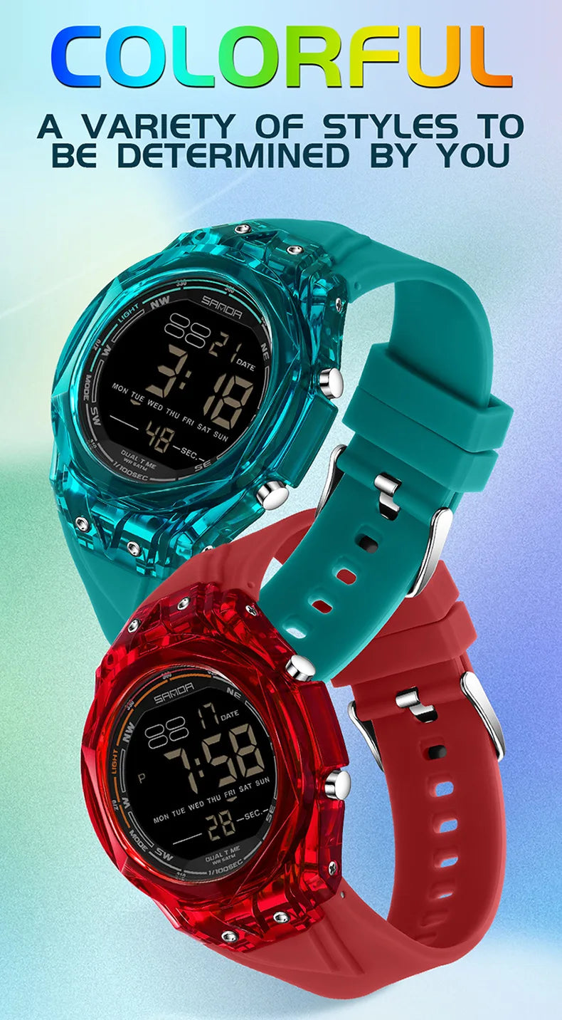 SANDA electronic watch for both men and women, multifunctional anti fall, 50M waterproof