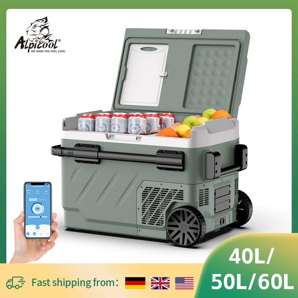 ALPICOOL: Car Refrigerator Portable Compressor Cooler 12/24V DC 100-240V AC Mini Fridge Freezer for Camping40L 50L 60L  BBQ