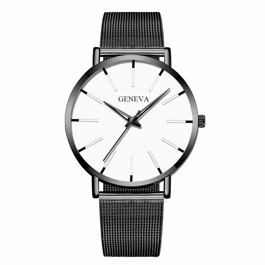 YOLAKA Men Business Watches Steel Mesh Ultra Thin