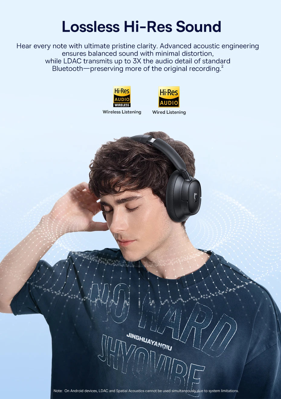 Baseus Wireless Headphones Bluetooth 5.4 Noise Cancelling Hi-Res Spatial Audio 120Hours Time