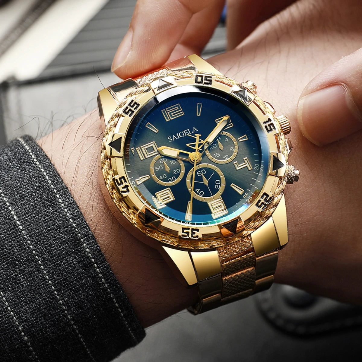 2pcs/set Men Business Watches Fashion Arabic Dial Steel Band