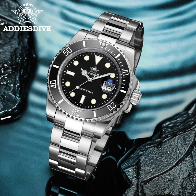 ADDIESDIVE Stainless Steel Watch for Men Waterproof Outdoor Leisure Sports Watch
