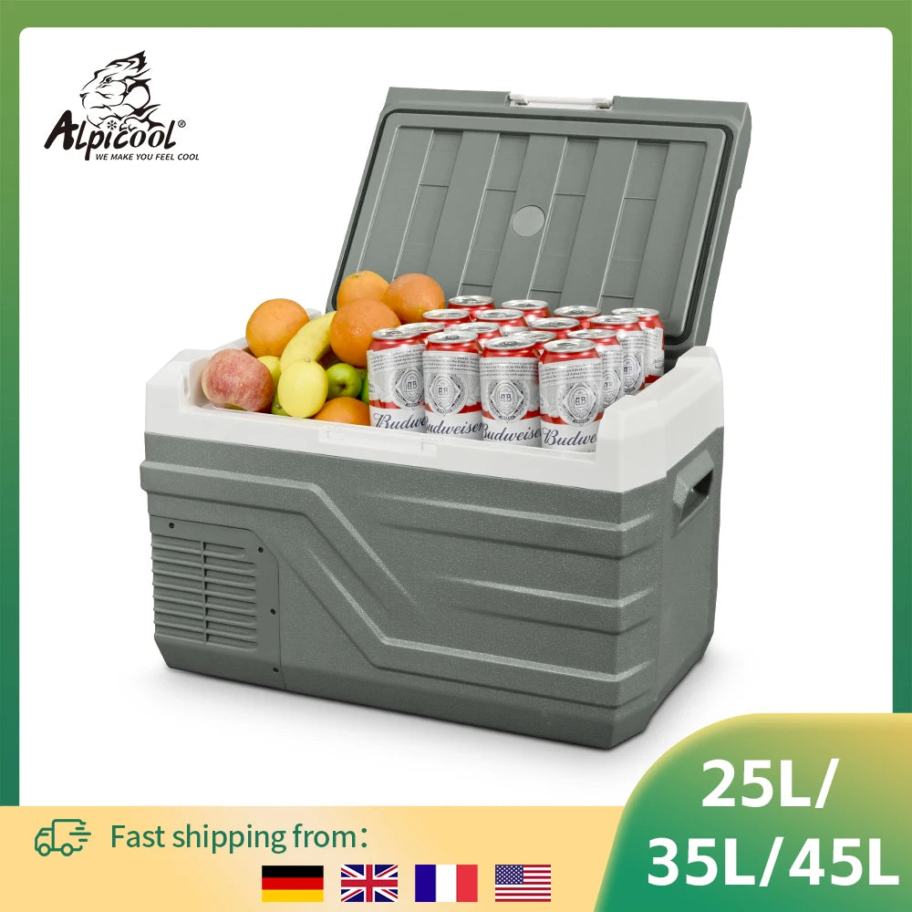 ALPICOOL: Car Refrigerator 12V Compressor Fridge Freezer 12/24V DC 100-240V AC Portable Cooler for Camping Travel 25L, 35L, 45L