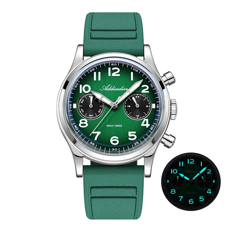 ADDIESDIVE Chronograph 38 mm Luminous Bubble Mirror 10Bar Waterproof Steel Watch for Men