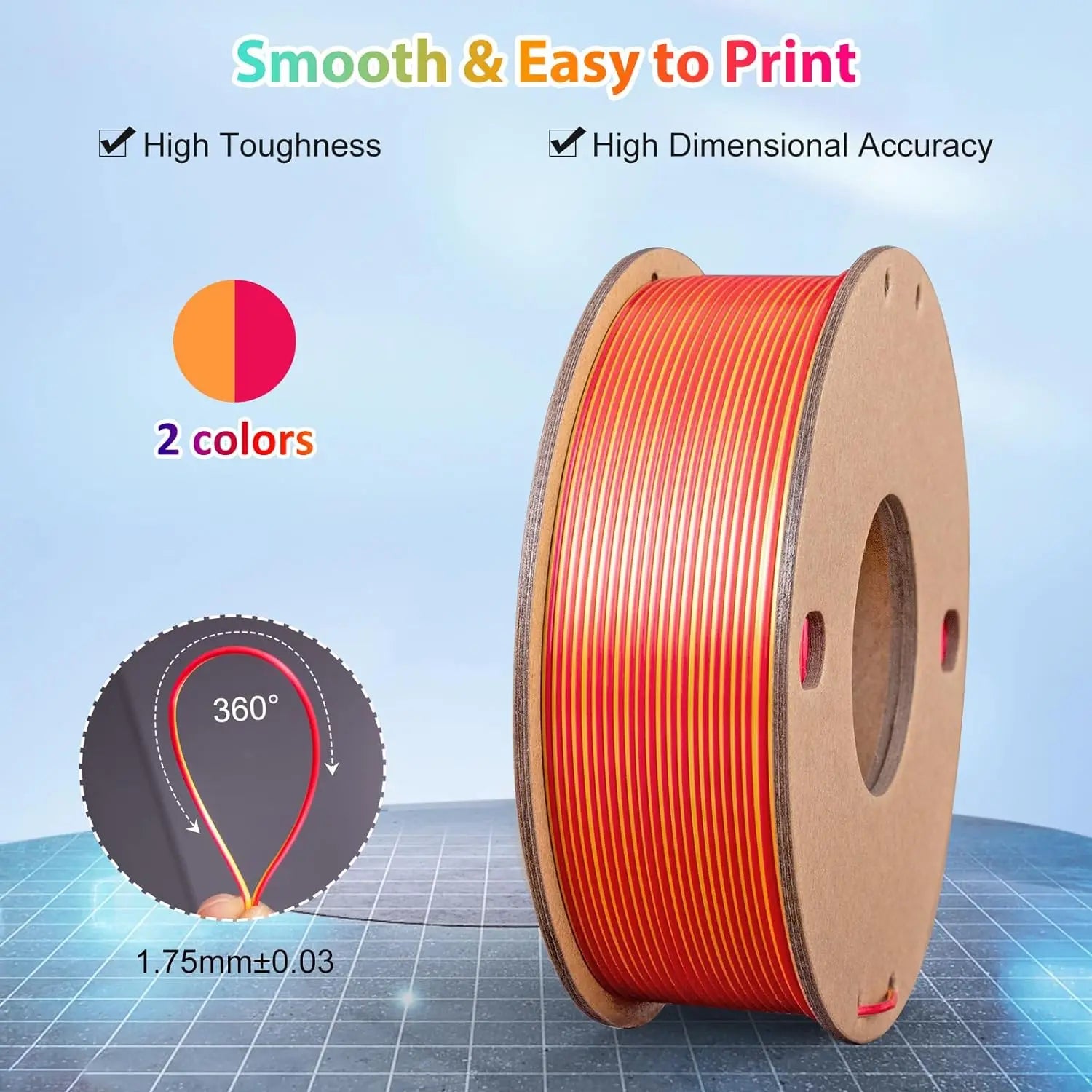 Multicolor 3D Printer Filament,Dual/Tri Colour 1.75mm PLA Silk Shiny Printing Filament,250g(0.55lbs) Fit Most FDM 3D Printer