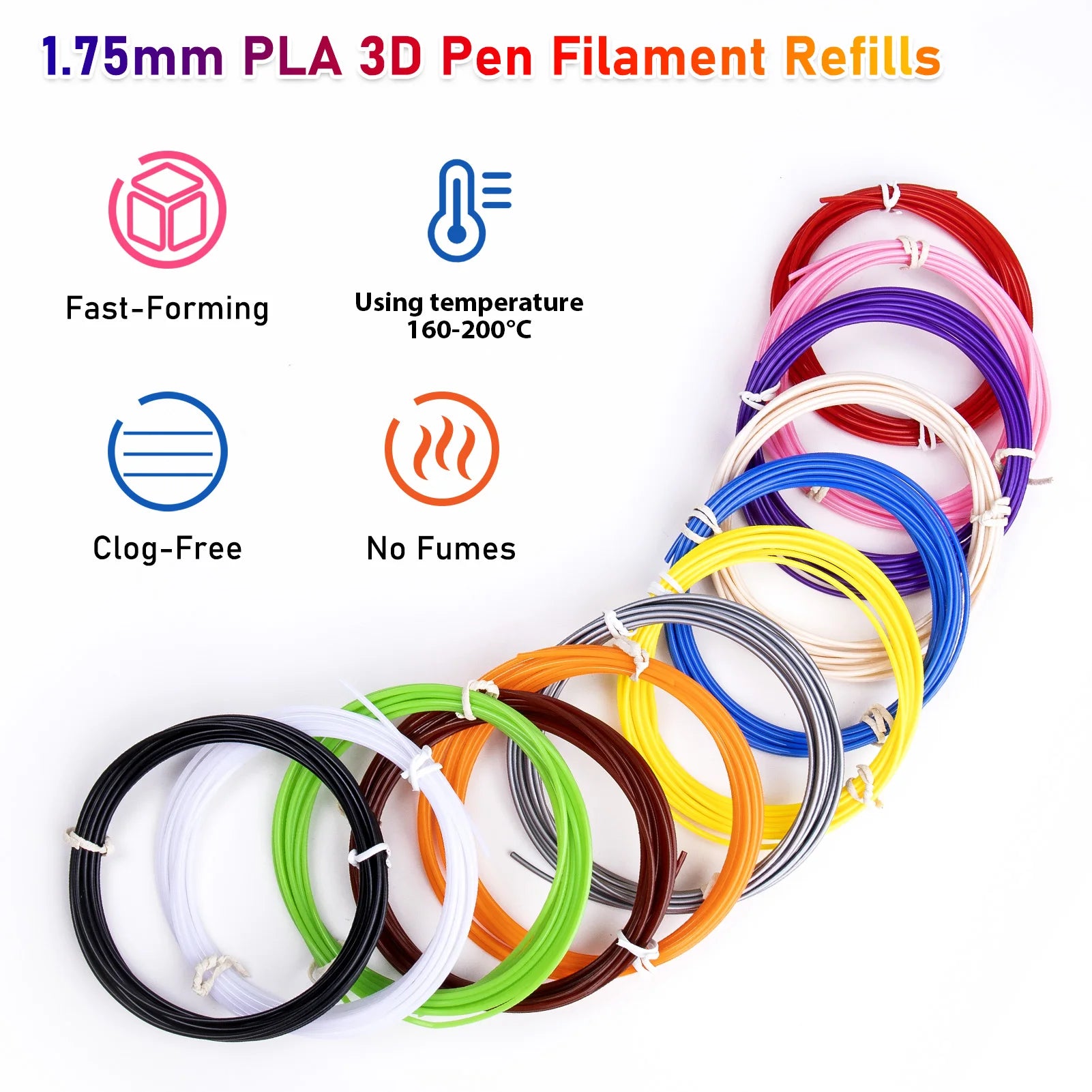 32 Colors 3D Pen Filament 1.75mm PLA, Each Colour 10Feet(3m), Total 320 Feet (96m) 3D Pen Filament Refills, Random Colour