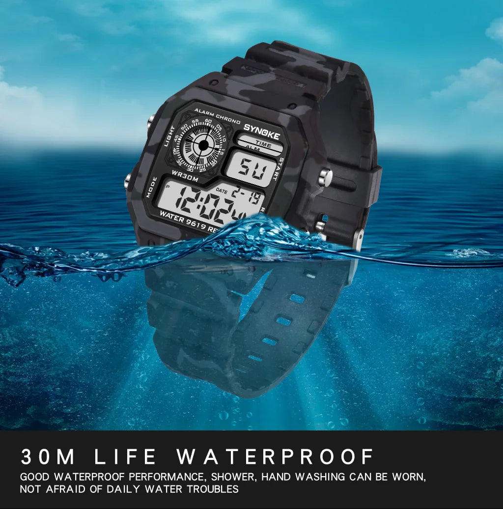 SYNOKE Outdoor Military Digital Watch For Men Sports Waterproof Luminous