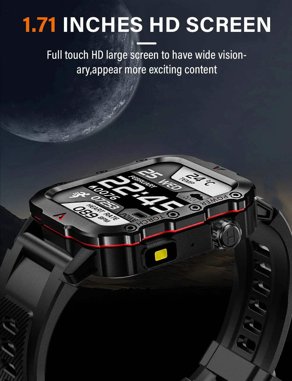 LAXASFIT Health Monitoring Smart Watch for Men and Women LED Flashlight