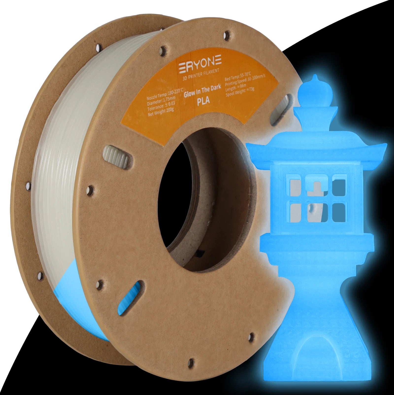 Eryone 200G PLA Filament Glow In The Dark Premium 3D Print ( absorbs sunlight or daylight),200g PLA filament glow in the dark