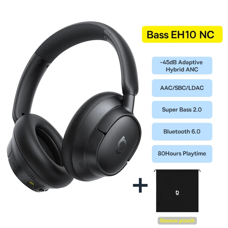 Baseus Wireless Headphones Bluetooth 5.4 Noise Cancelling Hi-Res Spatial Audio 120Hours Time