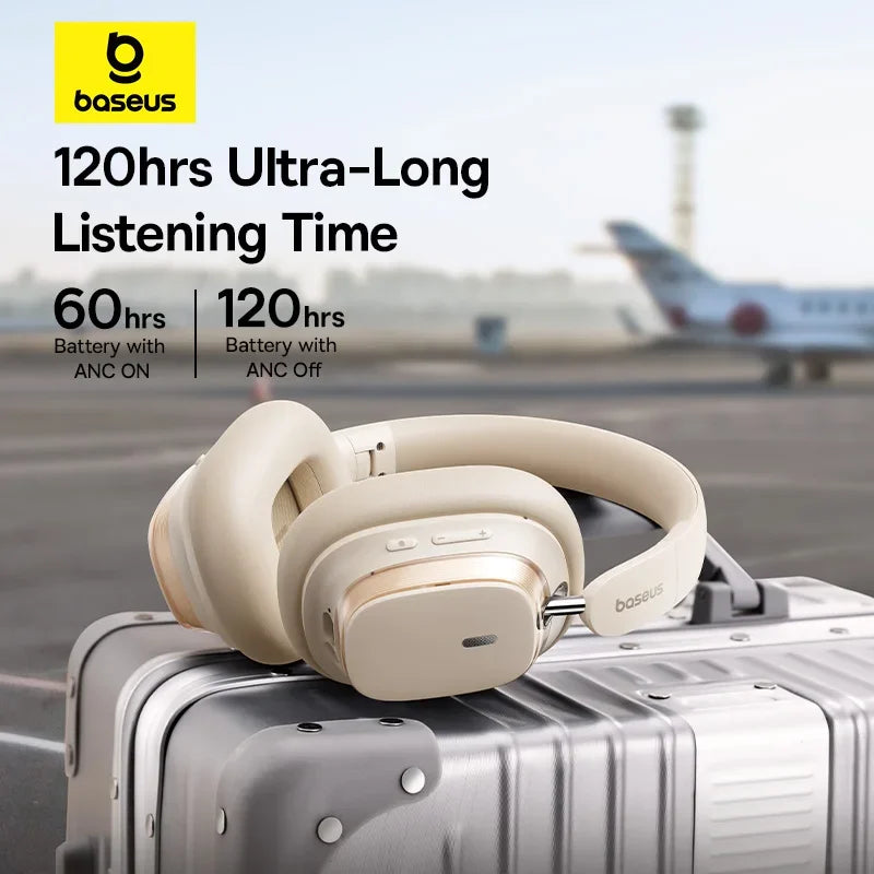 Baseus Wireless Headphones Bluetooth 5.4 Noise Cancelling Hi-Res Spatial Audio 120Hours Time
