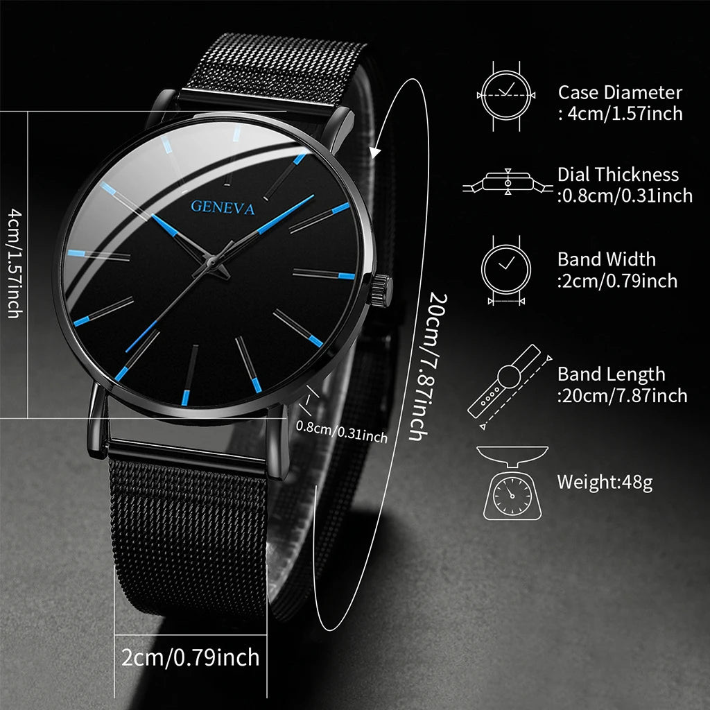 YOLAKA Men Business Watches Steel Mesh Ultra Thin